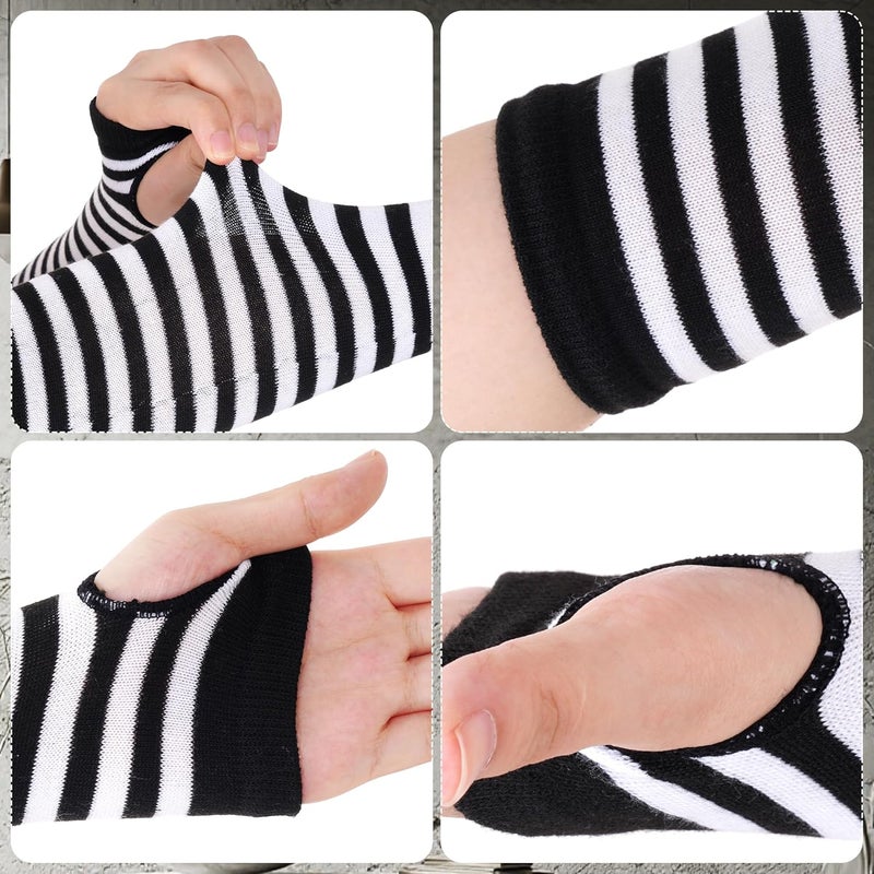 Nydotd Fingerless Long Sleeve Mittens Gloves Y2K Kawaii japanese harajuku Gothic Punk Knitted Striped Arm Warmer for Women - Image 5
